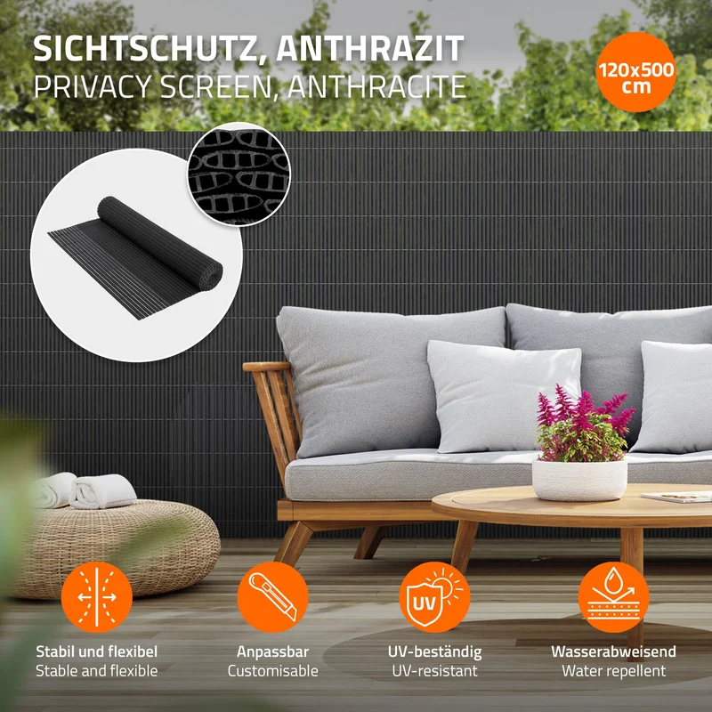 Sichtschutzmatte 120x500 cm Sichtschutzzaun Windschutz Balkonschutz PVC Anthrazit UV-beständig