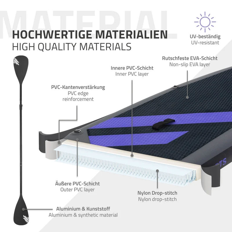 Stand Up Paddle aufblasbares SUP Board mit Kajak Sitz 320x82x15 cm in Schwarz aus PVC inkl. Pumpe und Tragetasche