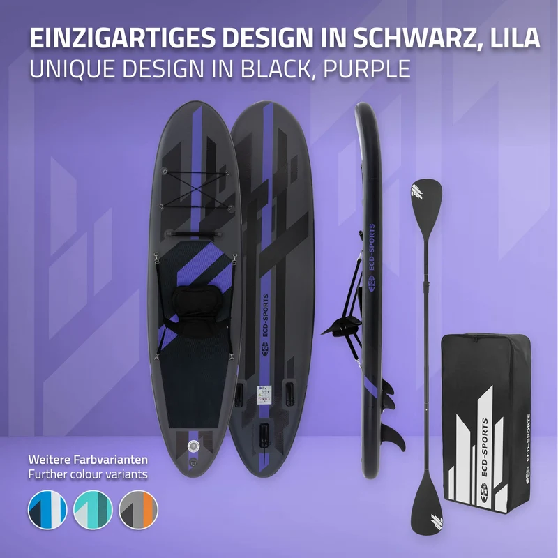 Stand Up Paddle aufblasbares SUP Board mit Kajak Sitz 320x82x15 cm in Schwarz aus PVC inkl. Pumpe und Tragetasche