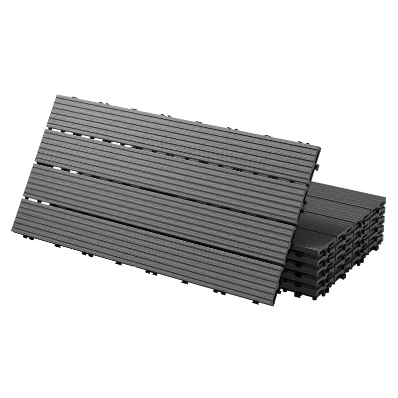 WPC Terrassenfliesen 60x30 cm 12er Set für 2m² Anthrazit in Holzoptik mit Drainage und Klicksystem