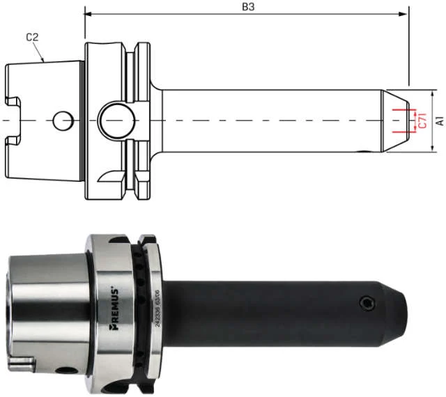 Weldon chuck PREMUS, extra long, with cooling channel bores, G2,5 at 25.000 rpm