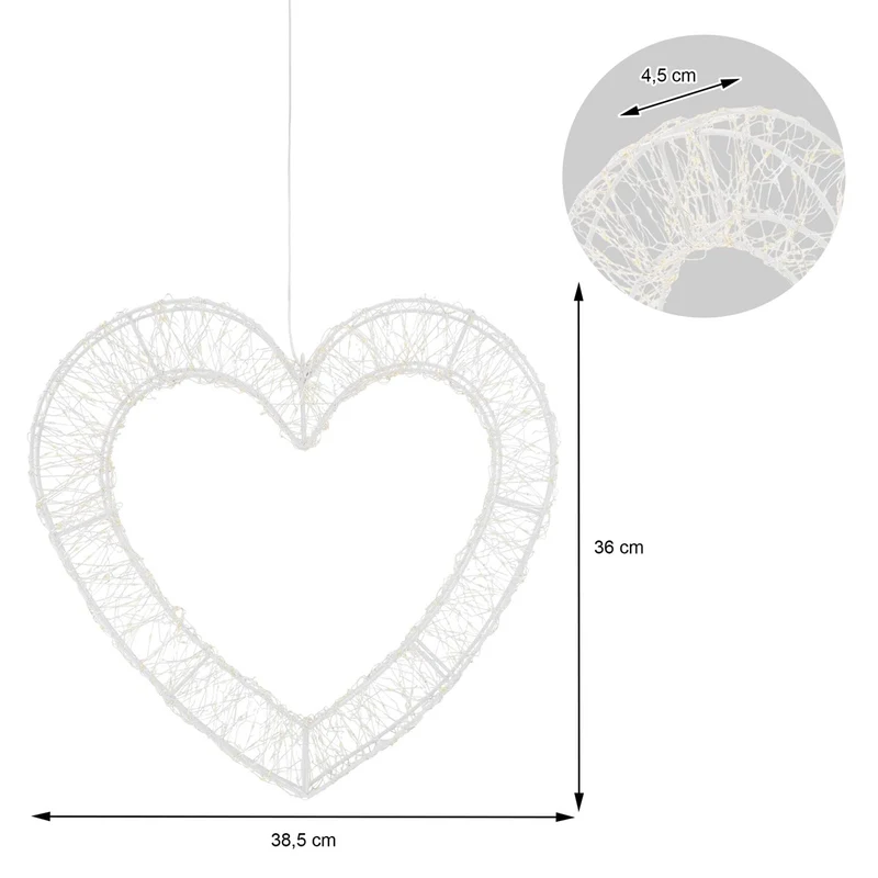 ECD Germany | LED Deko Herz mit Timer 500 LED 36 cm Metall Warmweiß Weihnachtsdeko Weihnachtsbeleuchtung Fensterdeko Weihnachten Lichterherz Außen