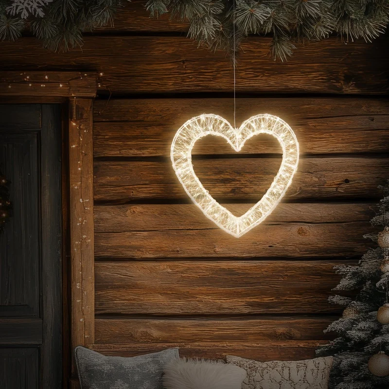 ECD Germany | LED Deko Herz mit Timer 500 LED 36 cm Metall Warmweiß Weihnachtsdeko Weihnachtsbeleuchtung Fensterdeko Weihnachten Lichterherz Außen