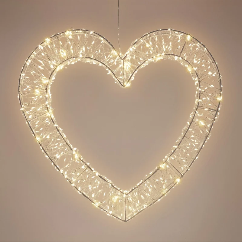 ECD Germany | LED Deko Herz mit Timer 720 LED 46 cm Metall Warmweiß Weihnachtsdeko Weihnachtsbeleuchtung Fensterdeko Weihnachten Lichterherz Außen