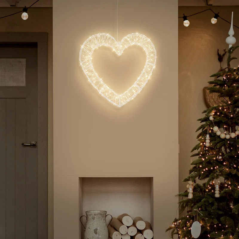 ECD Germany | LED Deko Herz mit Timer 720 LED 46 cm Metall Warmweiß Weihnachtsdeko Weihnachtsbeleuchtung Fensterdeko Weihnachten Lichterherz Außen