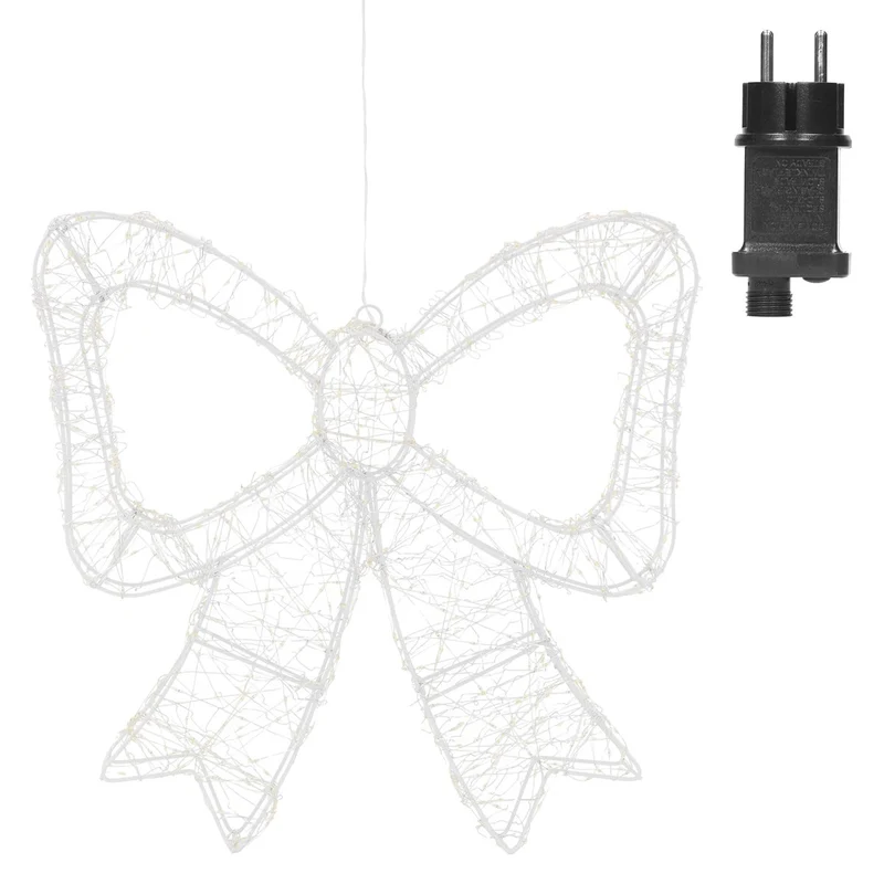 ECD Germany | LED Deko Schleife mit Timer 500 LED 33 cm Metall Warmweiß LED Schleife Weihnachten Weihnachtsdeko Weihnachtsbeleuchtung Außen