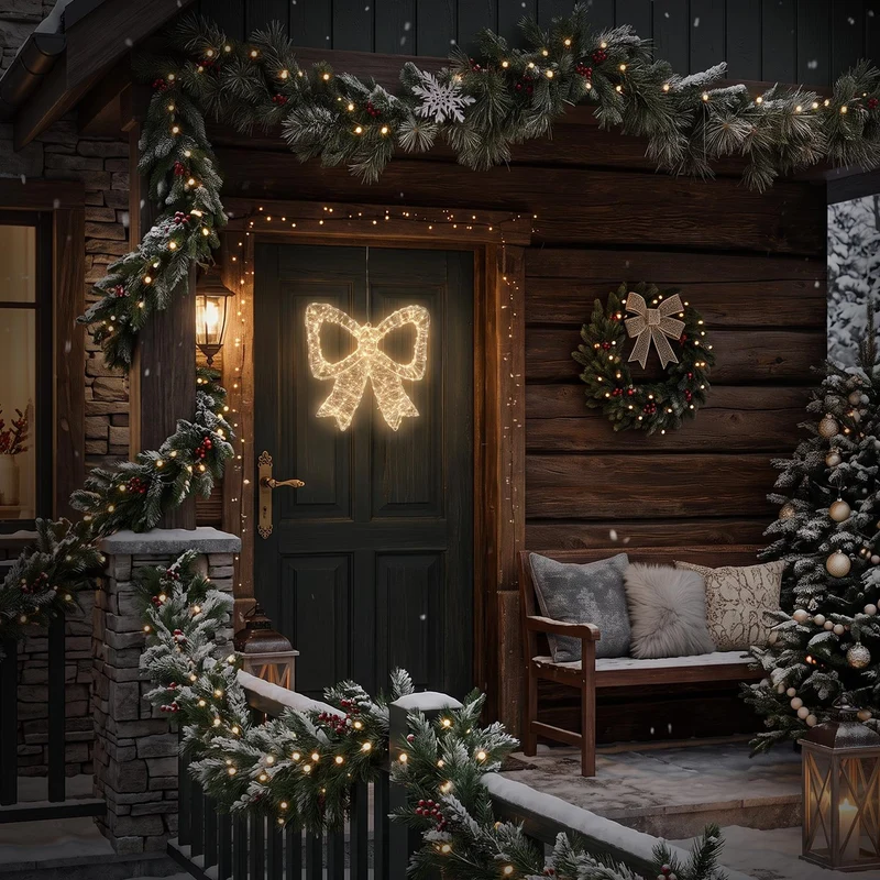 ECD Germany | LED Deko Schleife mit Timer 500 LED 33 cm Metall Warmweiß LED Schleife Weihnachten Weihnachtsdeko Weihnachtsbeleuchtung Außen