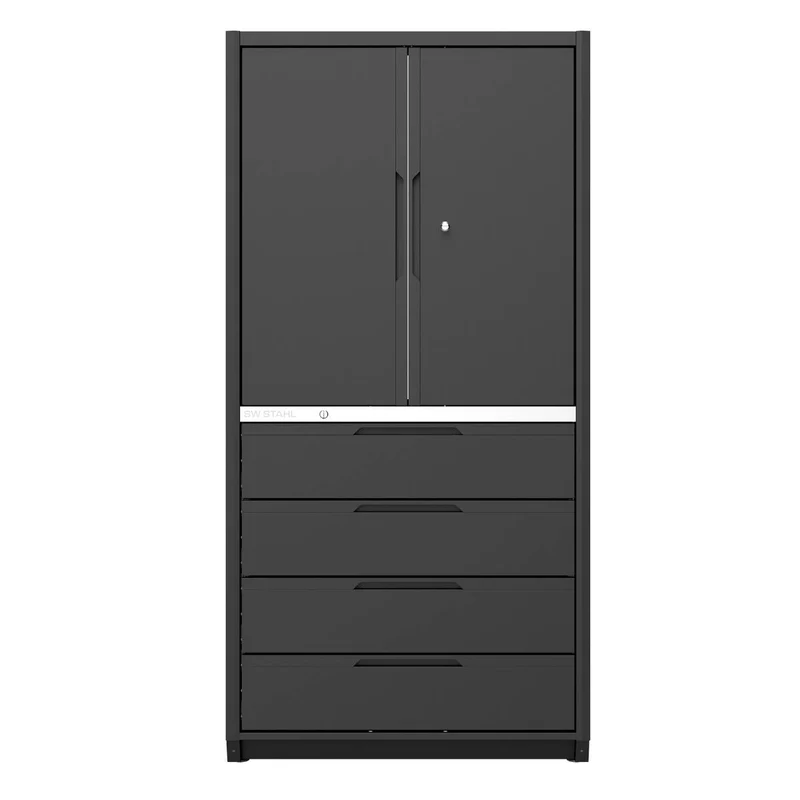 SW-Stahl Hochschrank mit 4 Schubladen 2 Türen und 3 Einlegeböden 700 mm