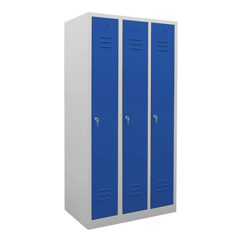 STIER Garderobenspind 3 Abteile Maße 1800 x 870 x 500 mm enzianblau abschließbar