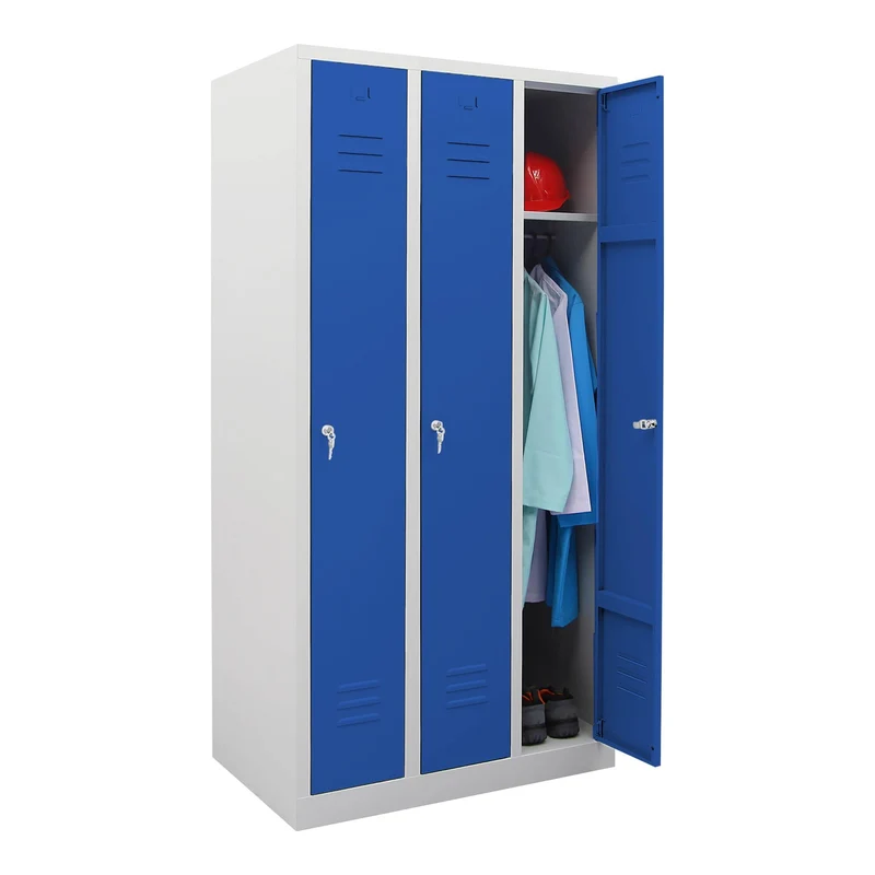 STIER Garderobenspind 3 Abteile Maße 1800 x 870 x 500 mm enzianblau abschließbar