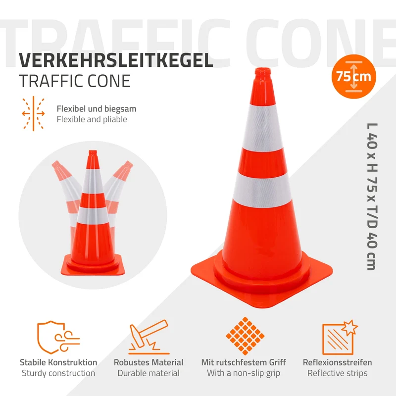 ECD Germany | Pylonen 20er Set groß mit 2 reflektierenden Streifen 75 cm aus PE Orange Verkehrskegel Leitkegel Warnkegel Absperrkegel Verkehrshütchen