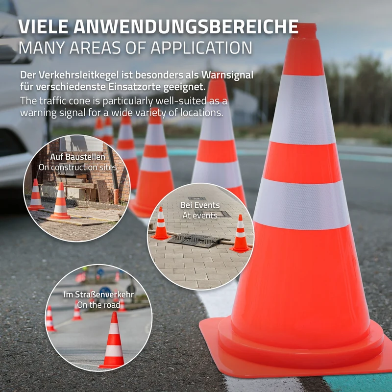 ECD Germany | Pylonen 5er Set groß mit 2 reflektierenden Streifen 75 cm aus PE Orange Verkehrskegel Leitkegel Warnkegel Absperrkegel Verkehrshütchen