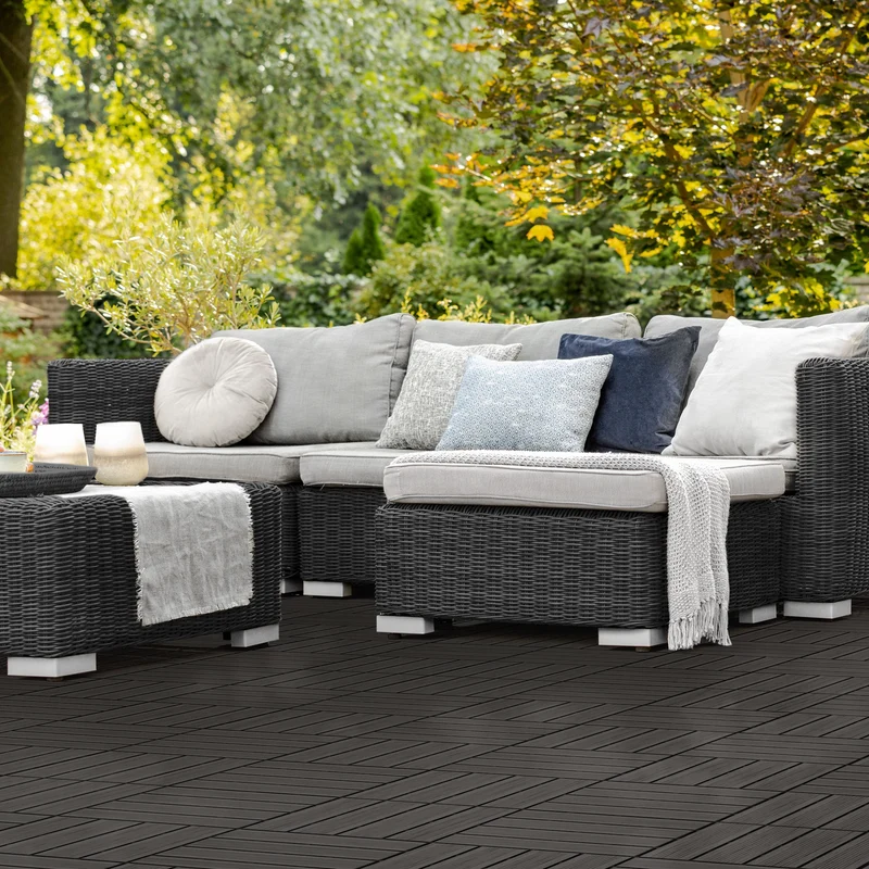 4m² 44 Stück WPC Terrassenfliesen 30x30 cm Anthrazit in Holzoptik Balkon Bodenbelag mit Drainage und Klicksystem Terrassendielen Balkonfliesen