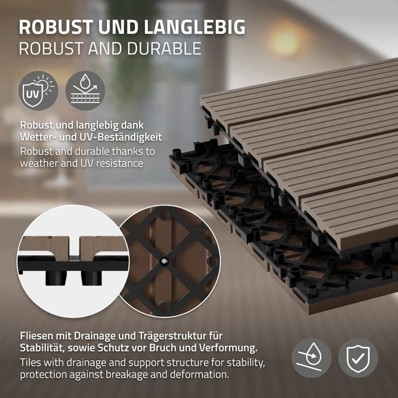 4er Pack WPC Bodenplatte 60x30 dunkelbraun