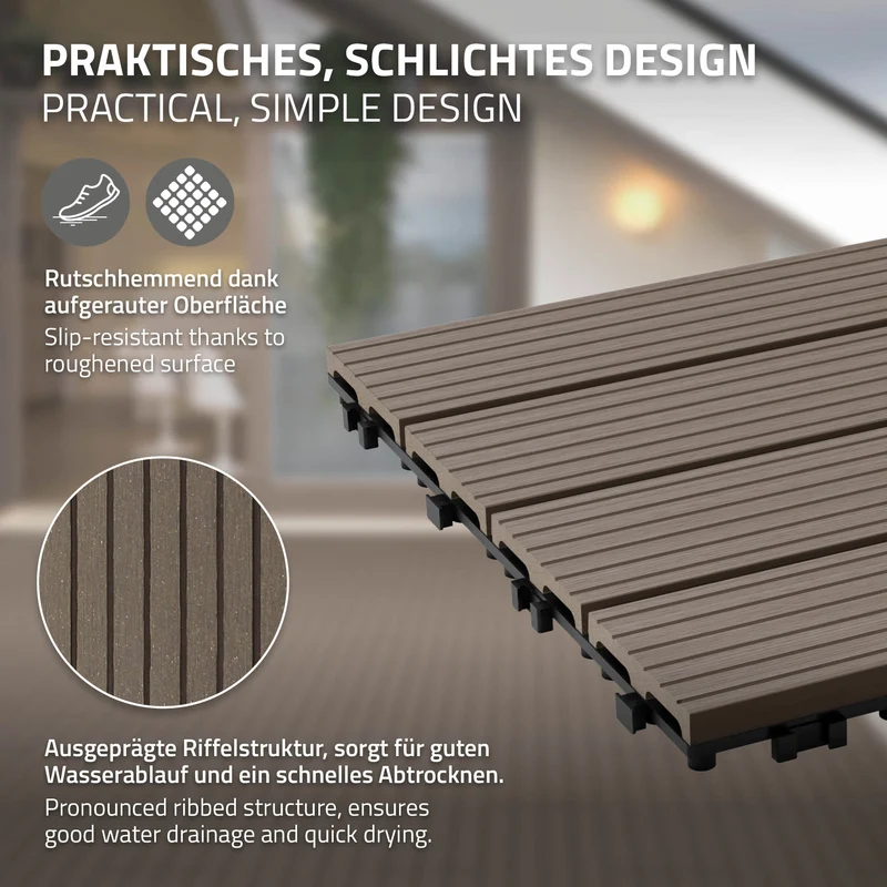3er Pack WPC Bodenplatte 60x30 dunkelbraun