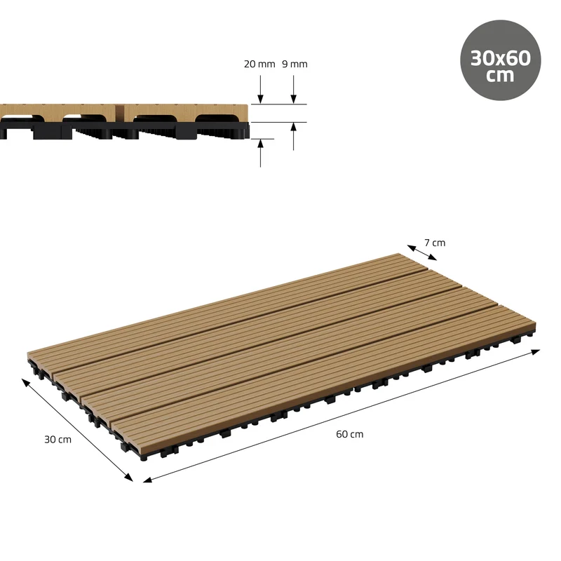 Terrassenfliesen 60x30 cm 6er Set für 1m² Teak aus WPC