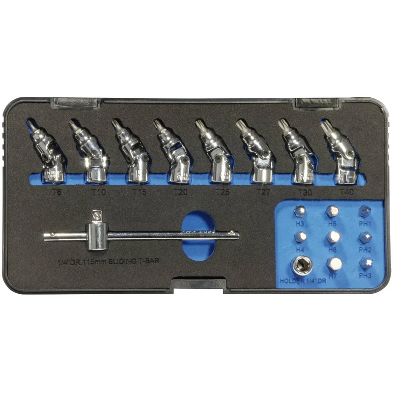 SW-Stahl Schraubendreheinsätze 1/4" mit Gelenk 18-teilig