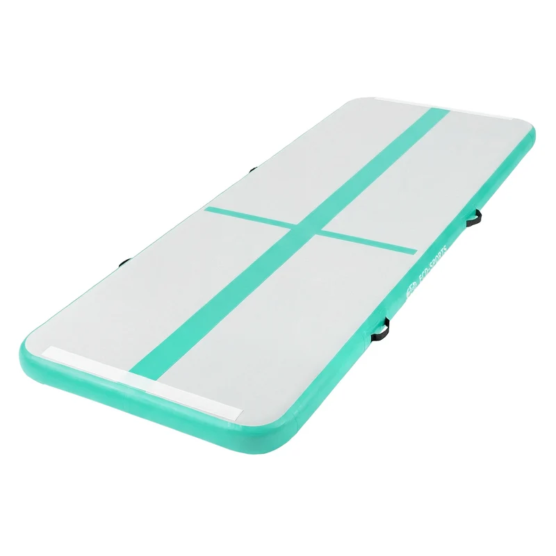 Aufblasbare Gymnastikmatte Turnmatte Airtrack 3m, Grün-Mint, 10cm Dicke, inkl. Tragetasche & elektr. Luftpumpe