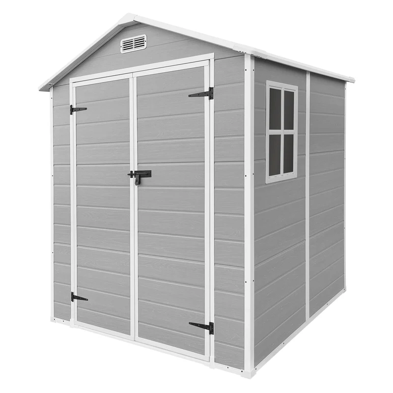 ECD Germany | Gartenhaus mit Boden & Satteldach 5m³, 151x182x220 cm, aus Kunststoff, Gerätehaus Geräteschuppen mit Fenster Doppeltüren