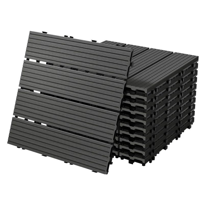 B-Ware 1m² 11 Stück WPC Terrassenfliesen 30x30 cm Anthrazit in Holzoptik Balkon Bodenbelag mit Drainage und Klicksystem Terrassendielen Balkonfliesen