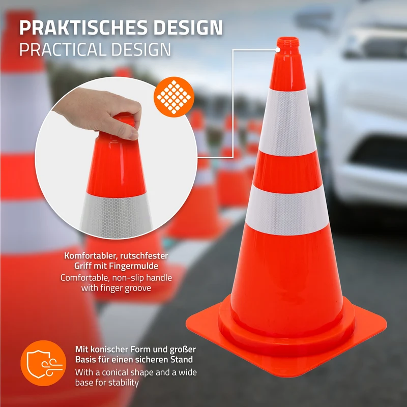 ECD Germany | Pylone mit 2 reflektierenden Streifen 75 cm aus PE Orange groß Verkehrskegel Leitkegel Warnkegel Verkehrsleitkegel Verkehrshütchen