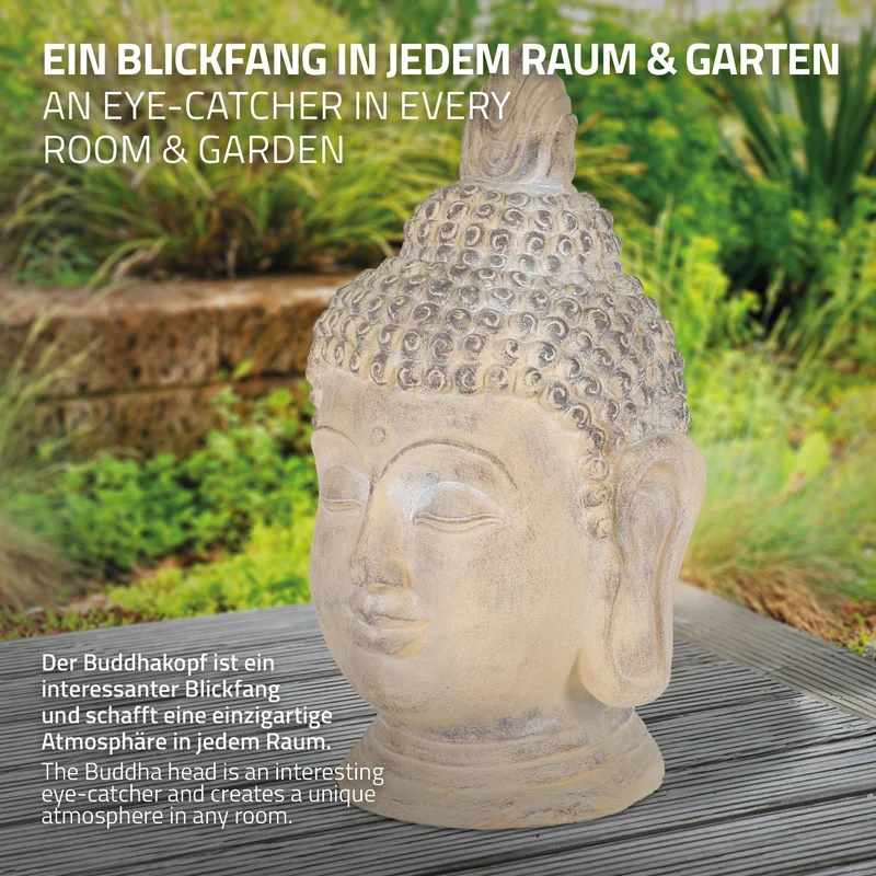 ECD Germany | Buddha Kopf Figur aus Kunststein Asien Dekorationsobjekt für Haus und Garten