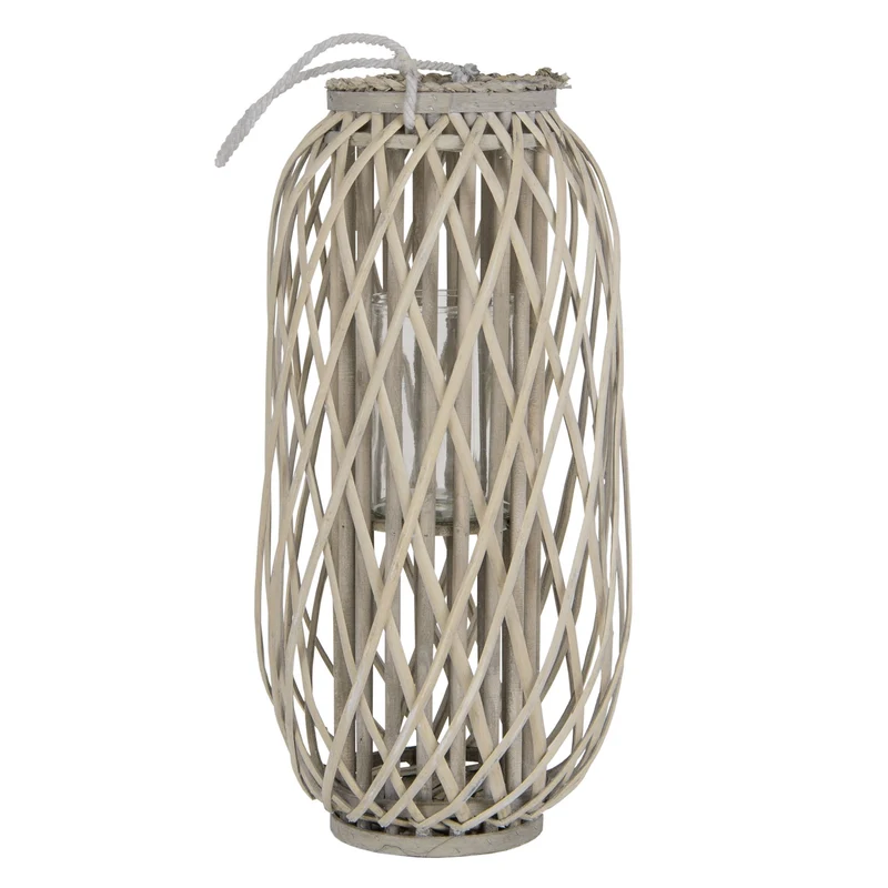 ECD Germany | Riedlaterne mit Henkel aus umweltfreundlichem RattanFlechtoptik, Windlicht, Kerzenhalter mit Glaseinsatz