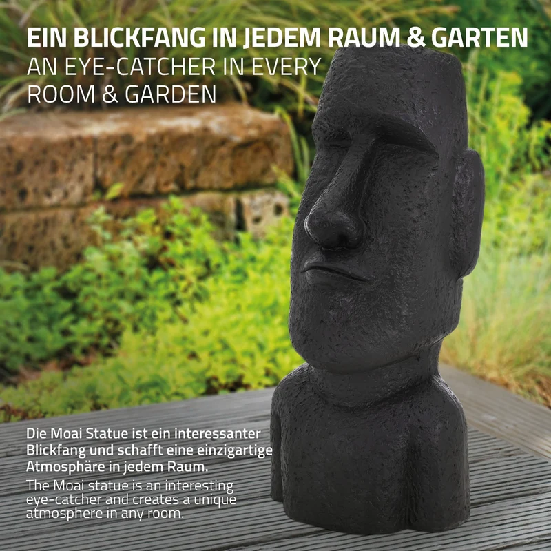 ECD Germany | Moai Rapa Nuil Kopf Figur aus wetterfestem Kunstharz Polyresin, Osterinsel Statue