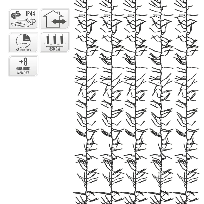 Cluster Lichterkette LED 8,5m, 1152 LEDs Warmweiß, 8 Leuchtmodi IP44 Innen/Außen