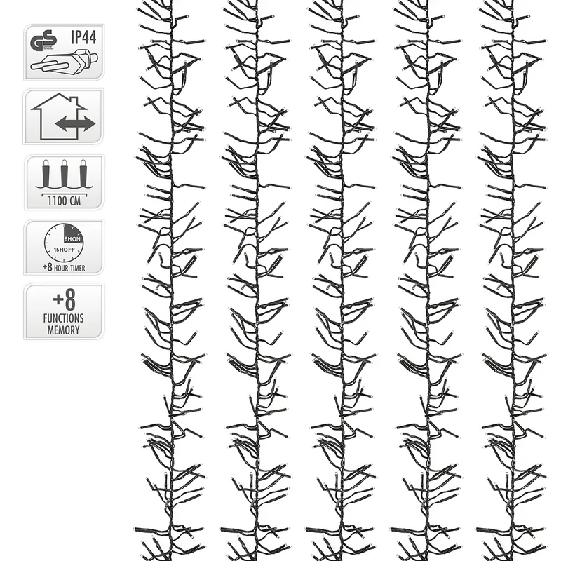 ECD Germany | LED Lichterkette Außen Innen 11 m Warmweiß Weihnachtsbeleuchtung LED Cluster Büschellichterkette Weihnachten wetterfest 1512 LED Timer