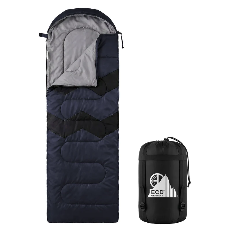 Schlafsack Outdoor für Camping, Dunkelblau, 210 cm, 3 Jahreszeiten für Erwachsene, 2in1 Deckenschlafsäcke Wasserabweisend, Warm, Kompakt & Leicht