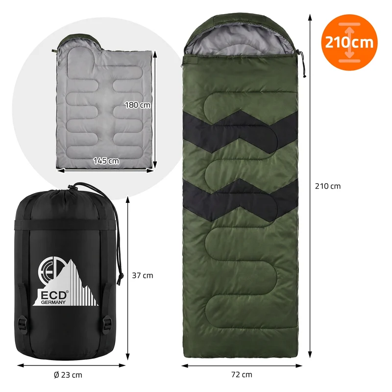 ECD Germany | Schlafsack Outdoor für Camping, 210 cm, 3 Jahreszeiten für Erwachsene, 2in1 Deckenschlafsäcke Wasserabweisend, Warm, Kompakt & Leicht