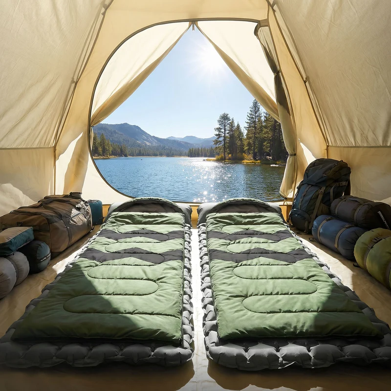 ECD Germany | Schlafsack Outdoor für Camping, 210 cm, 3 Jahreszeiten für Erwachsene, 2in1 Deckenschlafsäcke Wasserabweisend, Warm, Kompakt & Leicht