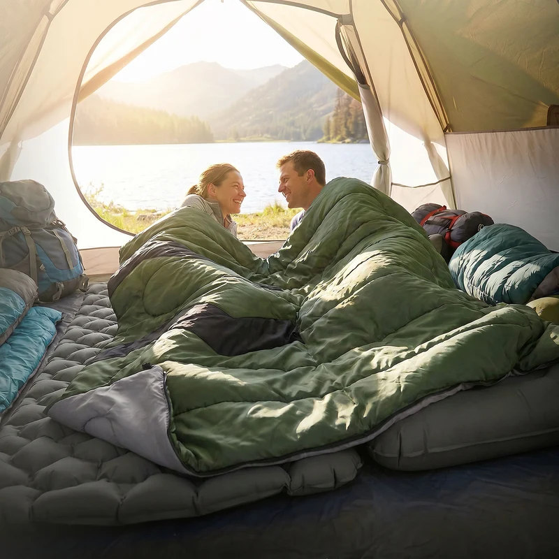 ECD Germany | Schlafsack Outdoor für Camping, 210 cm, 3 Jahreszeiten für Erwachsene, 2in1 Deckenschlafsäcke Wasserabweisend, Warm, Kompakt & Leicht