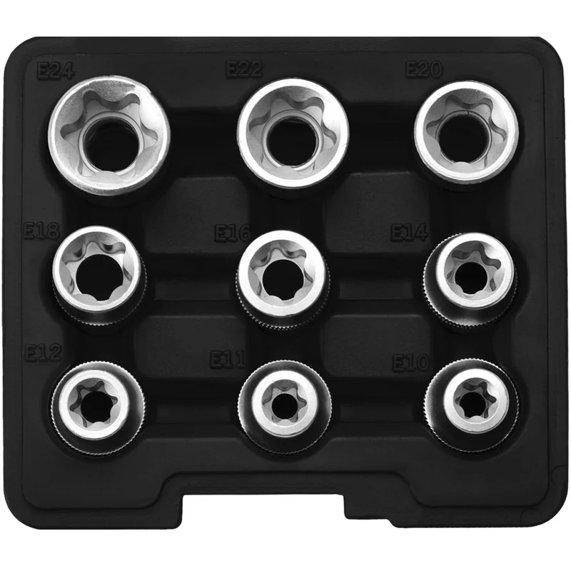 SW-Stahl Steckschlüsseleinsätze 1/2" E-Profil E10-E24 9-teilig