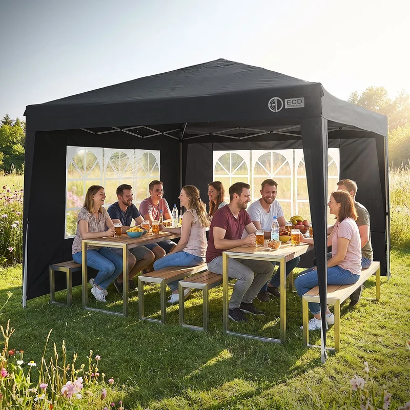 ECD Germany | Pavillon Pop Up Wasserabweisend mit Seitenwänden Polyester Oxford-Gewebe Faltpavillon Gartenpavillon Gartenzelt Partyzelt