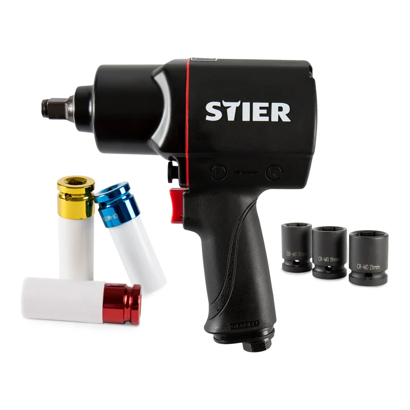 STIER Druckluft Schlagschrauber 17-BBS Satz 8-teilig max. Lösemoment 1.756 Nm