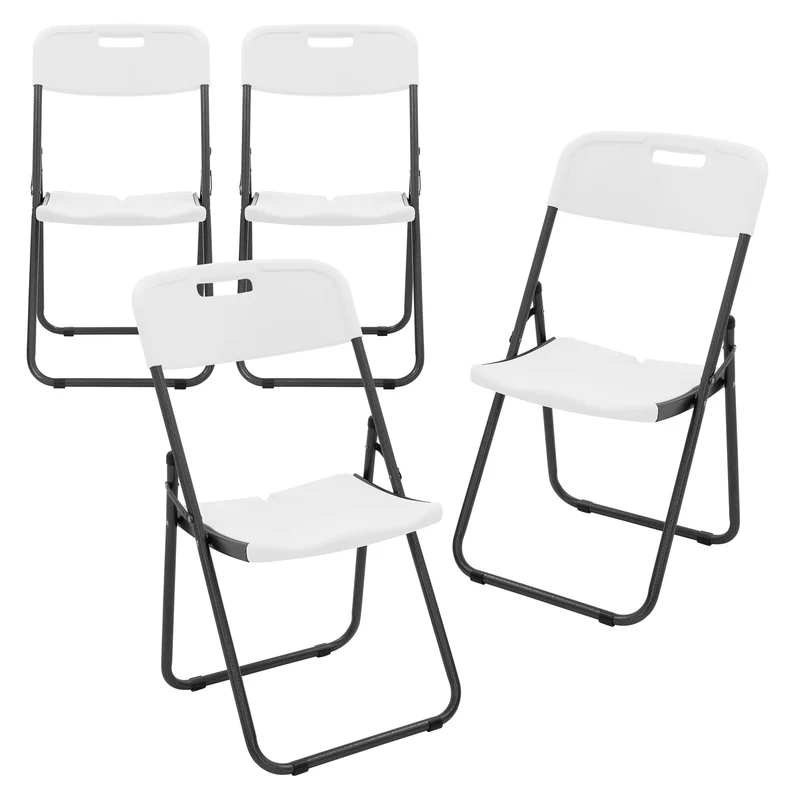 ECD Germany | Balkonstuhl Set Klappbar 85,5×46×54,5 cm, aus Kunststoff, Stahl, Weiß, Bistrostuhl Gartenstuhl Campingstuhl