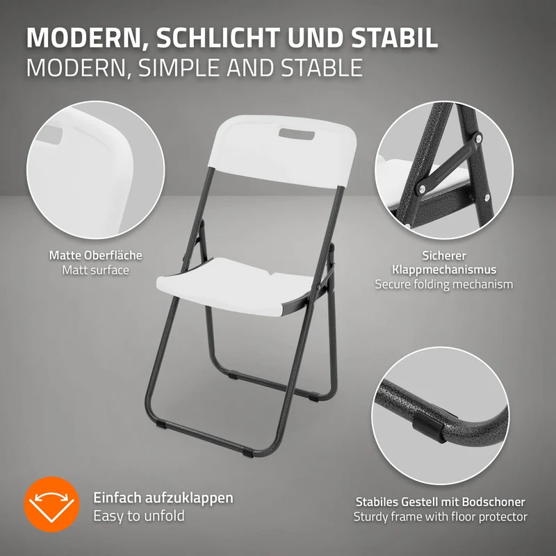 ECD Germany | Balkonstuhl Set Klappbar 85,5×46×54,5 cm, aus Kunststoff, Stahl, Weiß, Bistrostuhl Gartenstuhl Campingstuhl