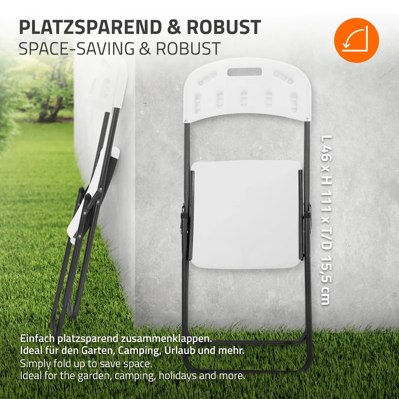 ECD Germany | Balkonstuhl Set Klappbar 85,5×46×54,5 cm, aus Kunststoff, Stahl, Weiß, Bistrostuhl Gartenstuhl Campingstuhl