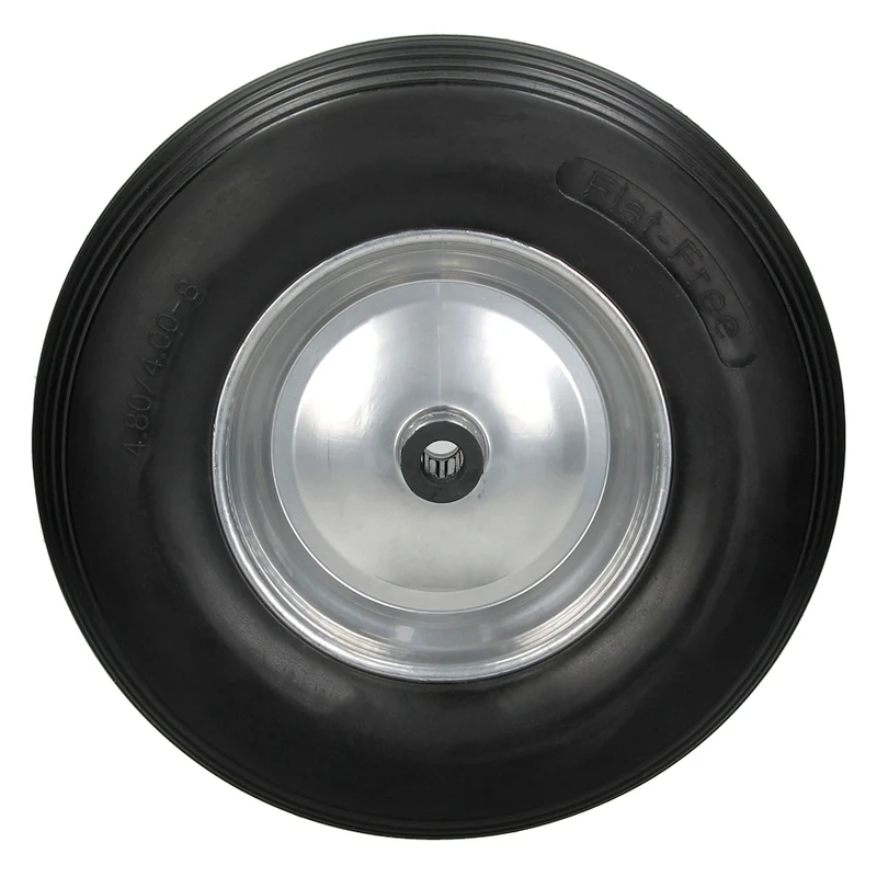 Schubkarrenrad 390 mm 4.80/4.00-8 mit Achse Linienprofil Schwarz aus PU Vollgummi