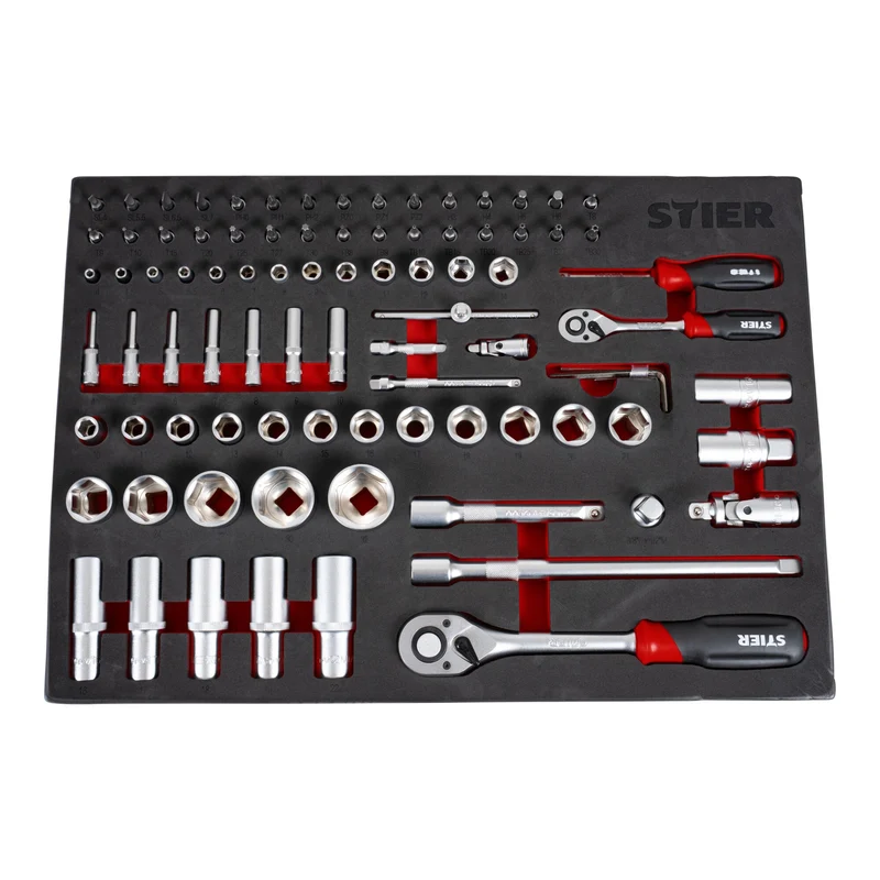 STIER Steckschlüssel Satz 92-teilig Chrom-Vanadium-Stahl 1/4 Zoll 1/2 Zoll mit