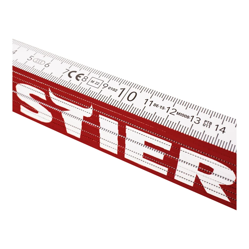 STIER Zollstock 2 m Länge aus Buchenholz 10 Glieder 90° und 180° Raster