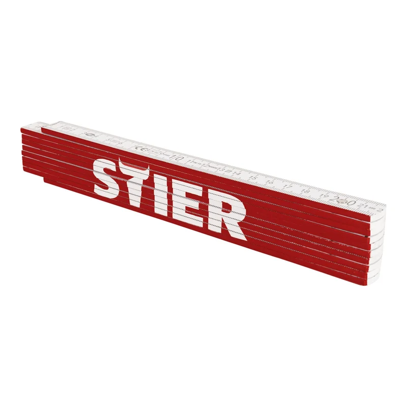 STIER Zollstock 2 m Länge aus Buchenholz 10 Glieder 90° und 180° Raster