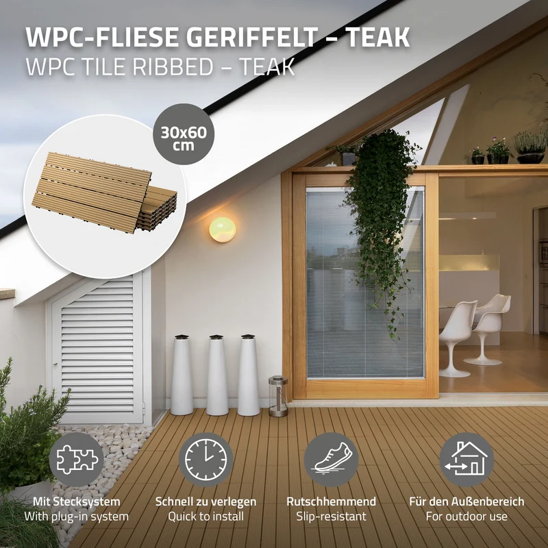 B-Ware Terrassenfliesen 60x30 cm 6er Set für 1m² Teak aus WPC