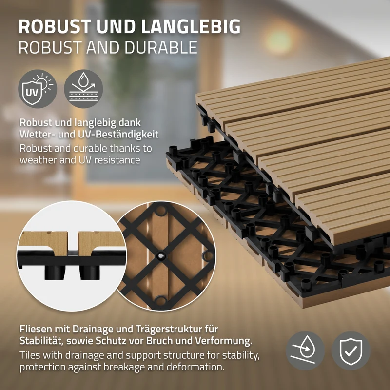 B-Ware Terrassenfliesen 60x30 cm 6er Set für 1m² Teak aus WPC