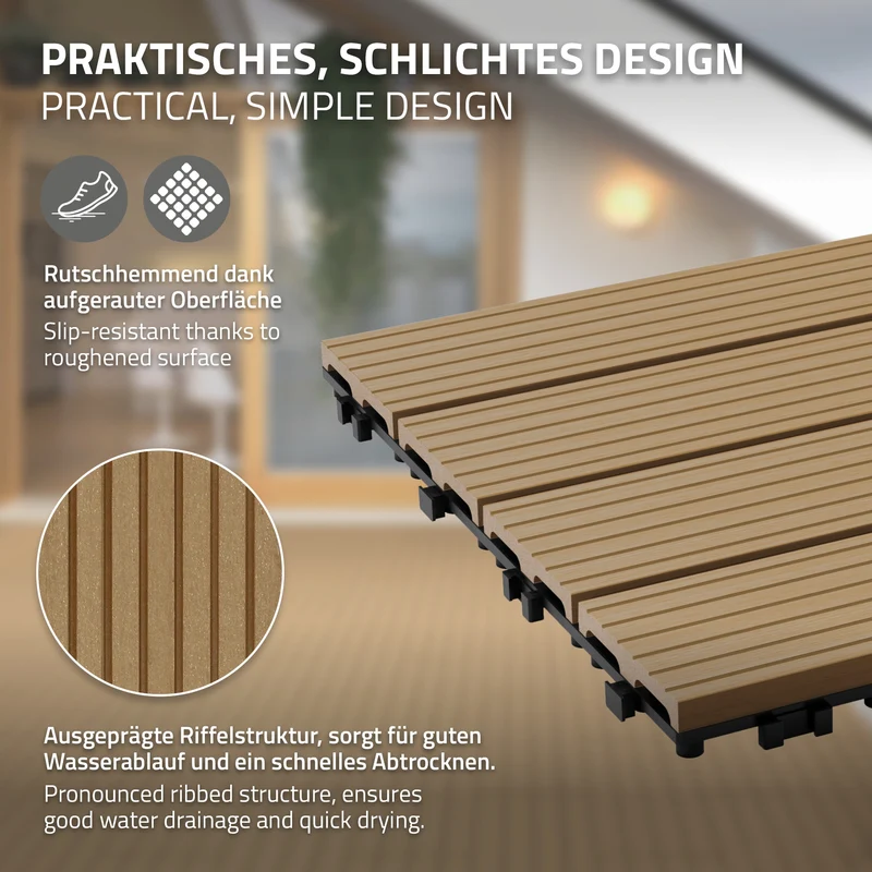 B-Ware Terrassenfliesen 60x30 cm 6er Set für 1m² Teak aus WPC