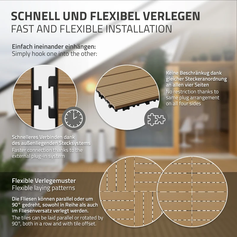 B-Ware Terrassenfliesen 60x30 cm 6er Set für 1m² Teak aus WPC
