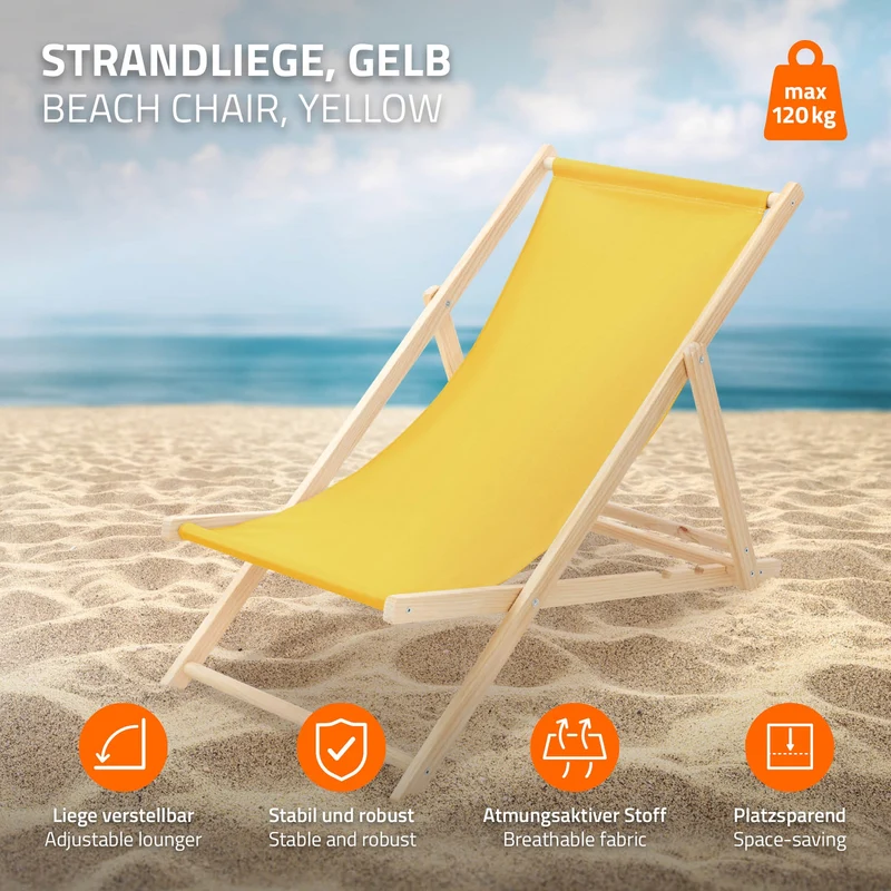 ECD Germany | Gartenliege klappbar aus Holz Strandliege Strandstuhl Sonnenliege