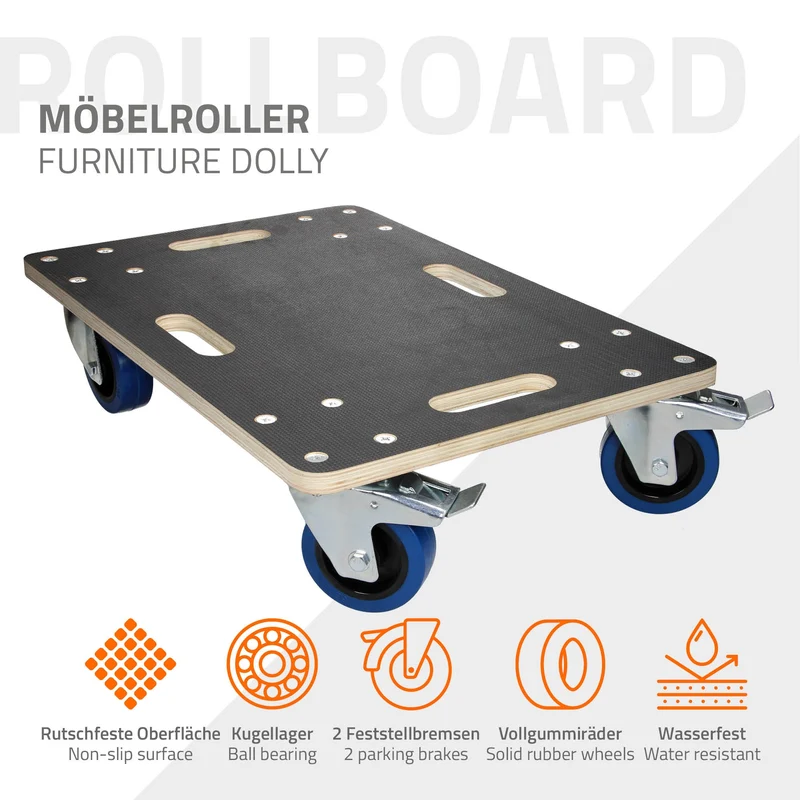 Rollbrett Möbelroller 40 x 60 cm aus Multiplex mit Feststellbremsen Tragkraft 800 kg
